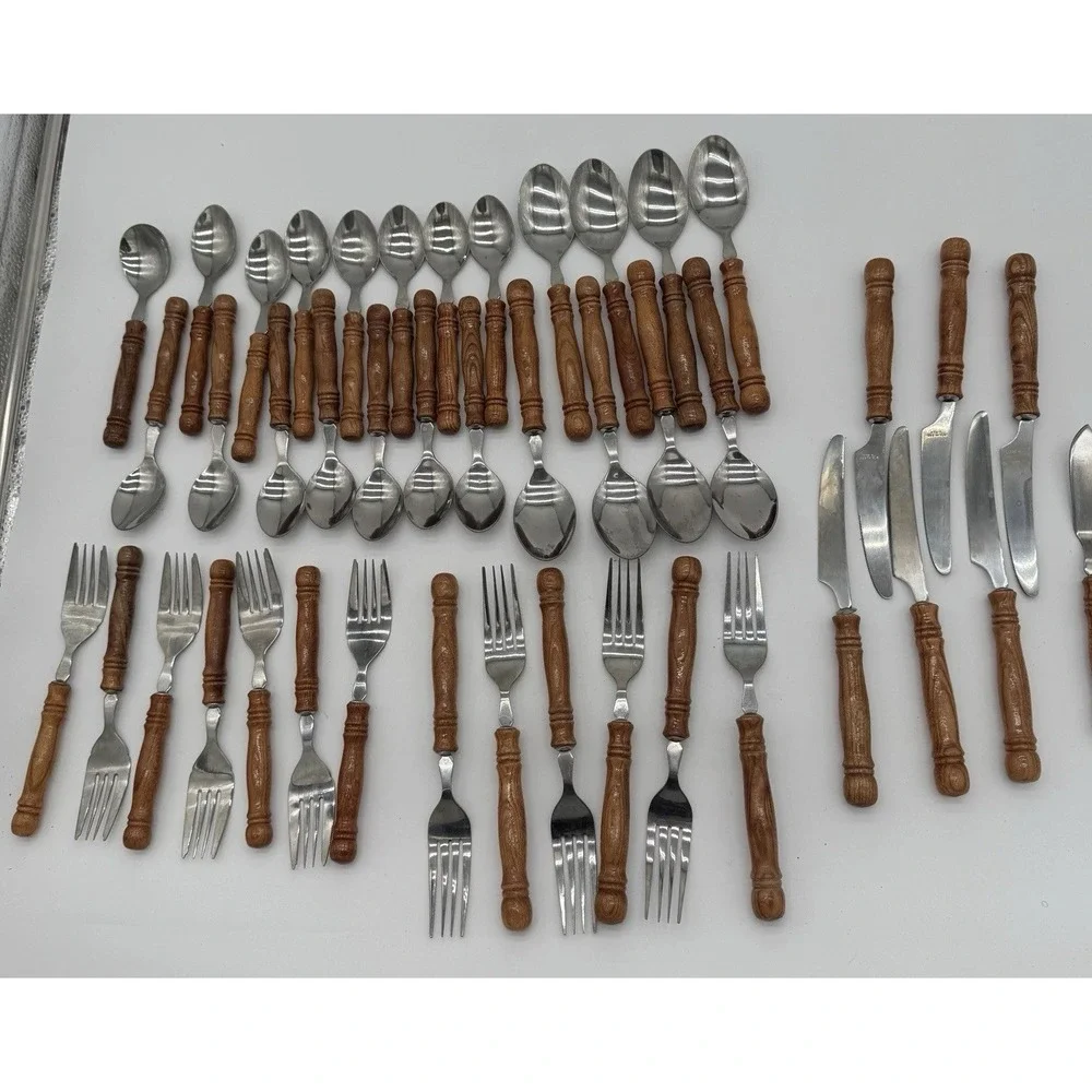 VTG Lifetime Cutlery Old Homestead Stainless Wood Handle Flatware Set 43‎ Pcs